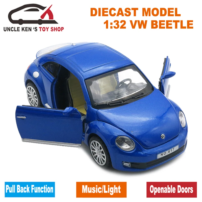 1/32 масштаб VW Beetle литые под давлением модели автомобилей, подарок для мальчиков, металлические игрушки с открывающимися дверцами/функция оттягивания/музыка/светильник
