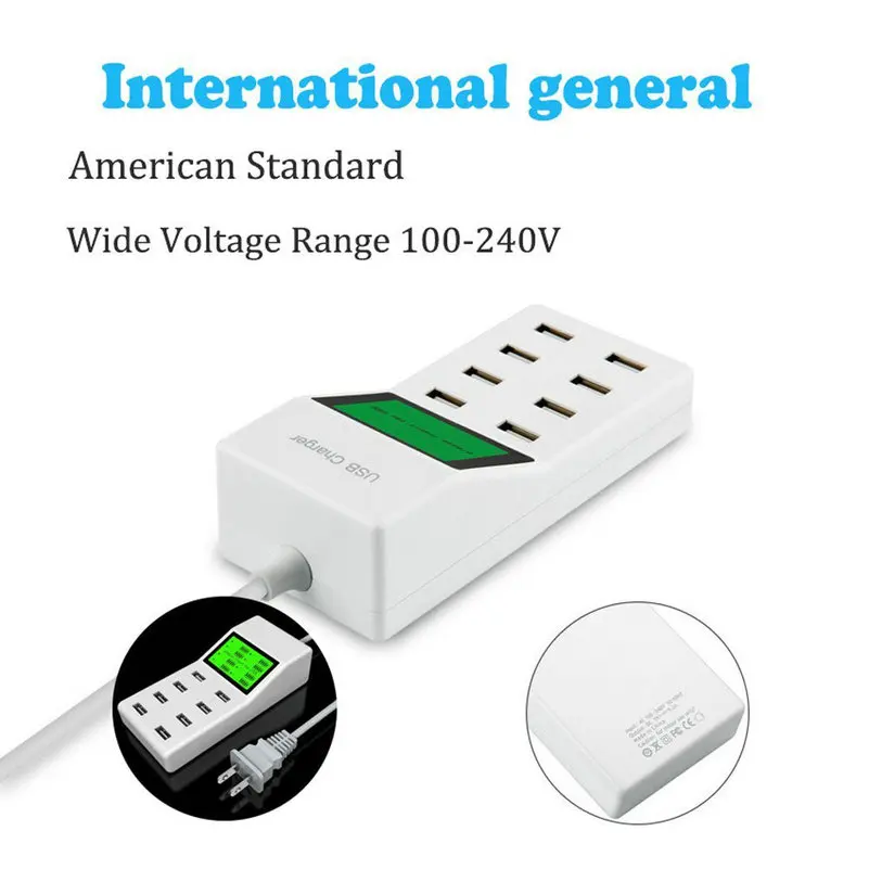 Universal 8 USB Ports Led Display US EU UK Plug Travel AC Power Strip Adapter Socket Smart Charger For Cell Phone Tablet Camera