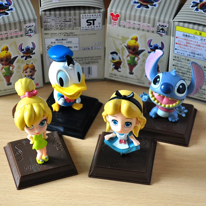 

4pcs/lot Classic Anime PVC Figures Model with Bases Stitch Donald Duck Cinderella Tinkerbell Fairy Action Figures Toys Dolls