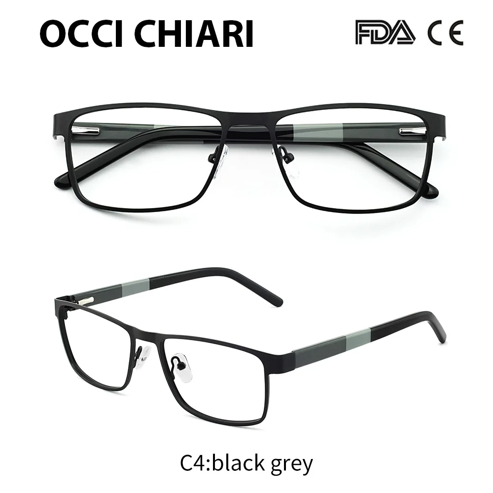 OCCICHIARI, мужские очки, оправа, оптические, мужские очки,, модные, металл, ацетат, очки Oculos De Grau, весенние петли, черные, Бико - Цвет оправы: C4 grey