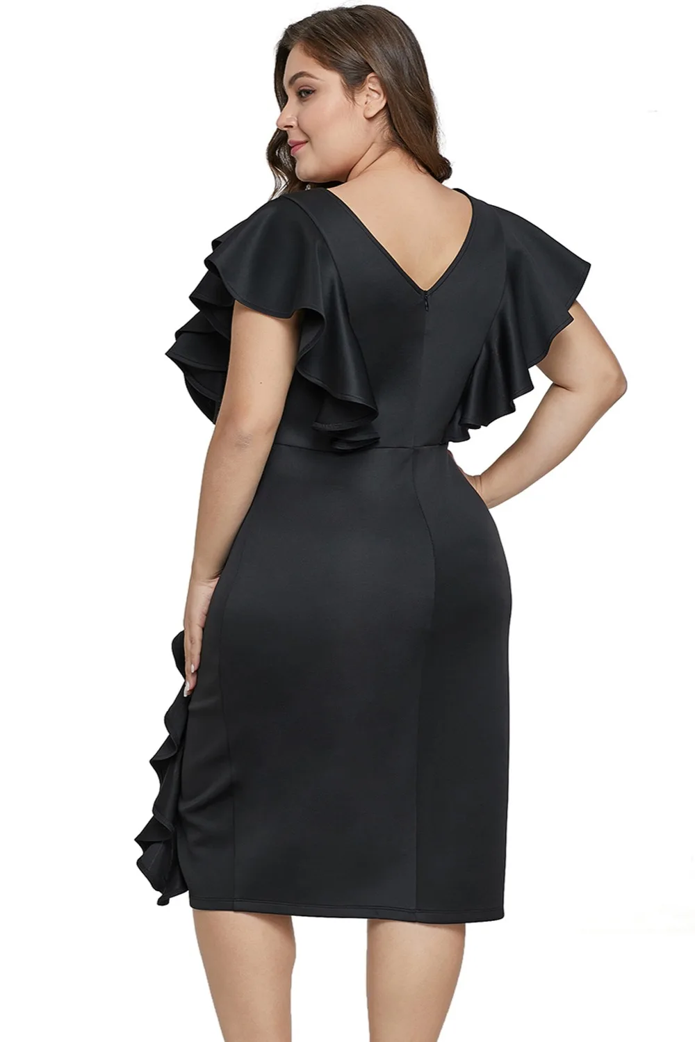 Black-Ruffled-Flutter-Sleeve-Plus-Size-Dress-LC611024-2-2