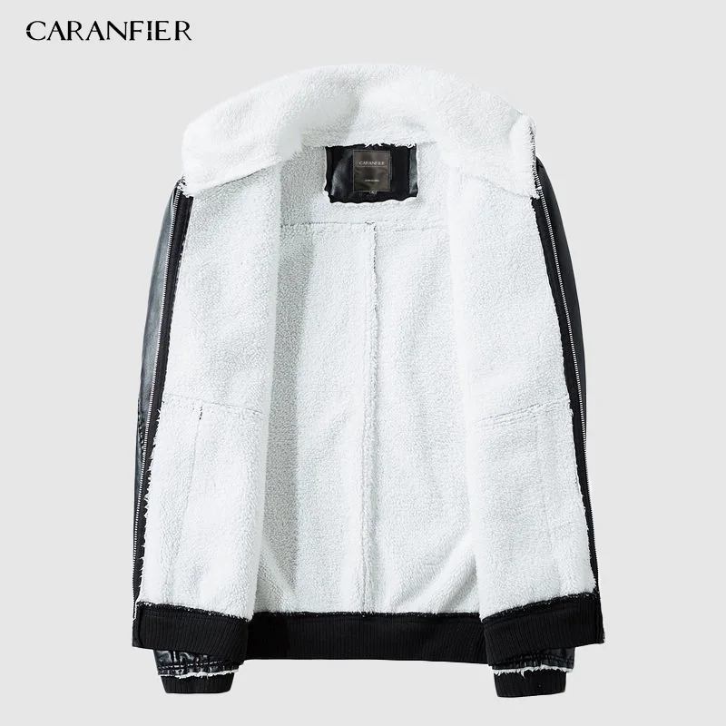 CARANFIER мужские кожаные куртки из овечьего меха, пальто для полетов, мужские высококачественные брендовые модные зимние теплые меховые пальто, XS-4XL