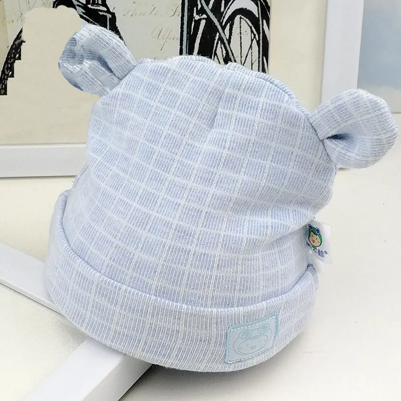 Grid Baby Beanie Hat Cute Bear Ears Newborn Boy Girl Head Cap for Windproof Spring AutumnOutdoors Soft High Quality Cotton (3)