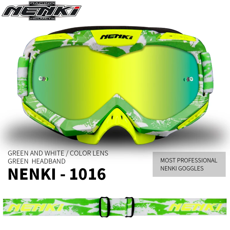 NENKI очки для мотокросса внедорожный Байк ATV DH MX мотоциклетные очки гоночные очки лыжный мотокросс очки сменные линзы - Цвет: Green White