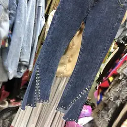 2018 Новый Осень Для женщин ассиметричный, с высокой талией джинсовые штаны FashionBeads обтягивающие джинсы пикантные Раздвоенная вспышка брюки