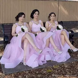 Аппликации из органзы фрейлина vestido de festa longo вечерние для женщина 2018 последние вырезом сердечком Розовые Длинные платья невесты