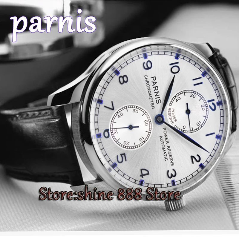 

PARNIS Automatic Men's Watch Power Reserve 43mm Luxury Brand Top Genuine Leather Mechanical Watches for Men Watch