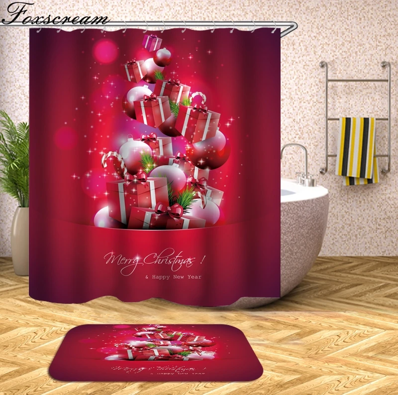 Рождественская занавеска для душа с крючками, занавеска для ванной, 3d занавеска для душа, s цветок, ткань, Рождественская ванна, водонепроницаемые занавески или коврики
