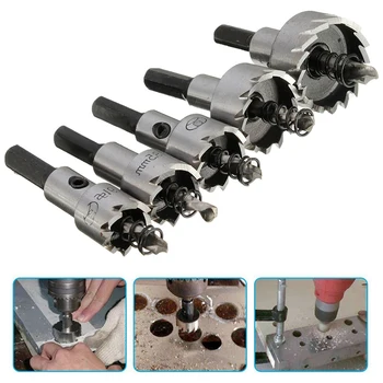 

5 Pcs Carbide Tip HSS Drill Bit Saw Set Metal Wood Drilling Hole Cut Tool for Installing Locks 16/18.5/20/25/30mm hand tool sets