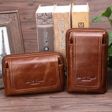 Новая натуральная Натуральная кожа Мужская поясная сумка 5,5-" сотовый/мобильный телефон портсигар кошелек для верховой езды Мужской Хип бум крюк ремень поясная сумка