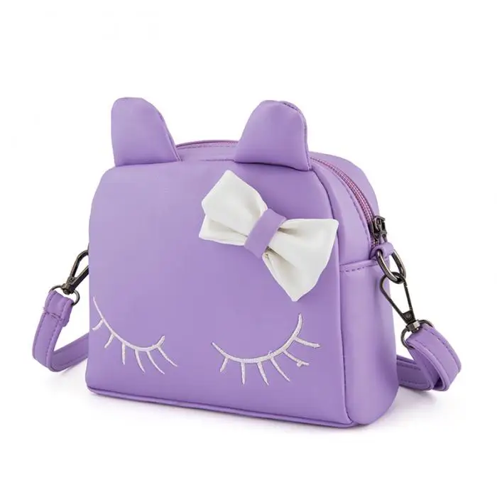 New Sweet Girl Shoulder Bag PU Leather Zipper Cute Cat Bow Handbag Kids Casual Bags WML99