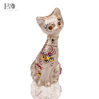 

H&D Cat Pewter Figurine Collectible Box Decor with Crystals, Trinket Box, Pill Box, Kitten Box Gift for Family