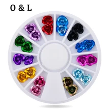 New Rose Flowers Metal 3d Nail Art Decoration Wheel 12colors 24pcs/set DIY Beauty Nail Tools