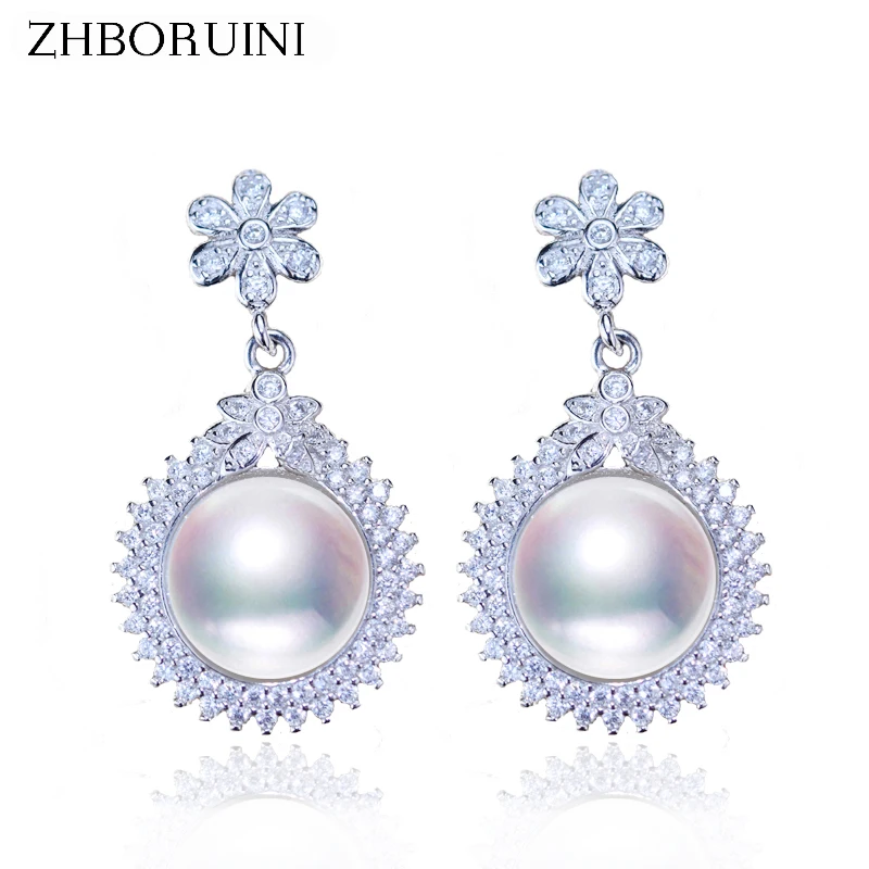

ZHBORUINI 2017 Pearl Earrings Natural Freshwater Pearl 9-10mm Flower Big Earring 925 sterling Silver Jewelry For Women Gift Box