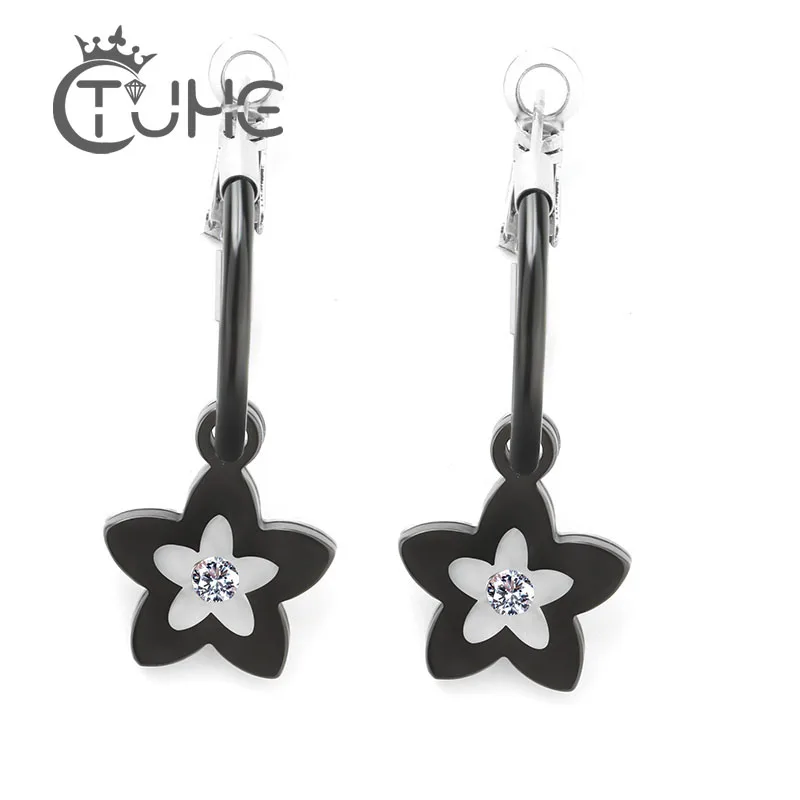 

New Arrival Black White Ceramic Star Earrings 5AA Rhinestone Flower Design Ladies Stud Earrings for Women Jewelry Birthday Gift