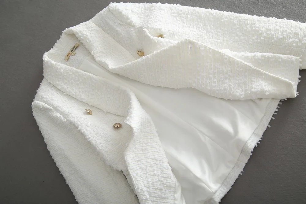 Подиум 2019 Весна твид Мода элегантный темперамент маленький костюм куртка чистый белый маленький аромат Женская куртка высокого качества