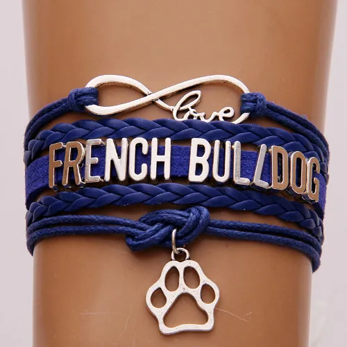 NCRHGL Бесконечность любовь французский браслет с бульдогом браслеты животных Амулет лапа плетеные кожаные браслеты, бижутерия для унисекс Прямая поставка - Окраска металла: Blue