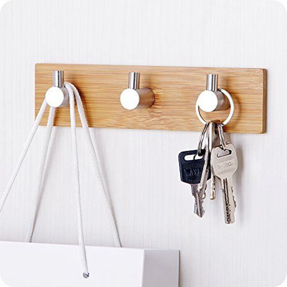 Self Adhesive Wall Hooks Solid Stainless Steel Peg Bamboo Rack Rail