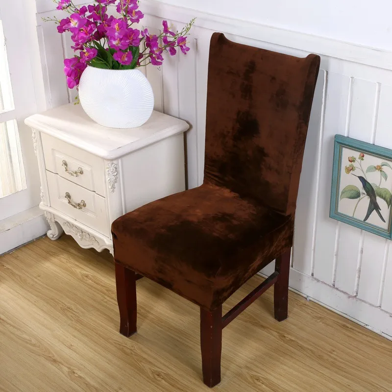 Однотонные замшевые эластичные чехлы на кресла для столовой, растягивающийся чехол для сиденья, защитный чехол для стула для ресторана, отеля, дома - Цвет: kafeise