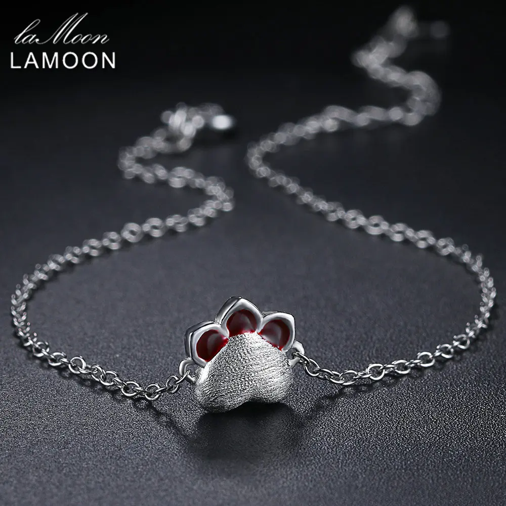 LAMOON S925 Charm Bracelet For Girl Lovely Cats Paw 100% Real 925 Sterling Silver Fine Jewelry LMHY003