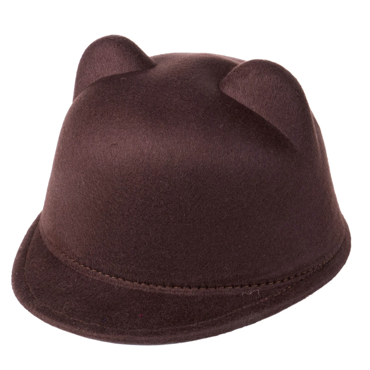 Зимняя модная детская шапка дьявола для девочек, милая шерстяная шапка с кошачьими ушками Дерби котелок, горячая распродажа - Цвет: Коричневый