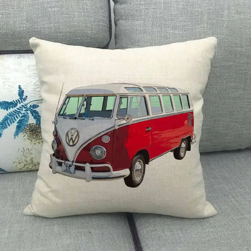 45cm*45cm watercolor retro bus and car linen/cotton throw pillow covers couch cushion cover home decor pillow