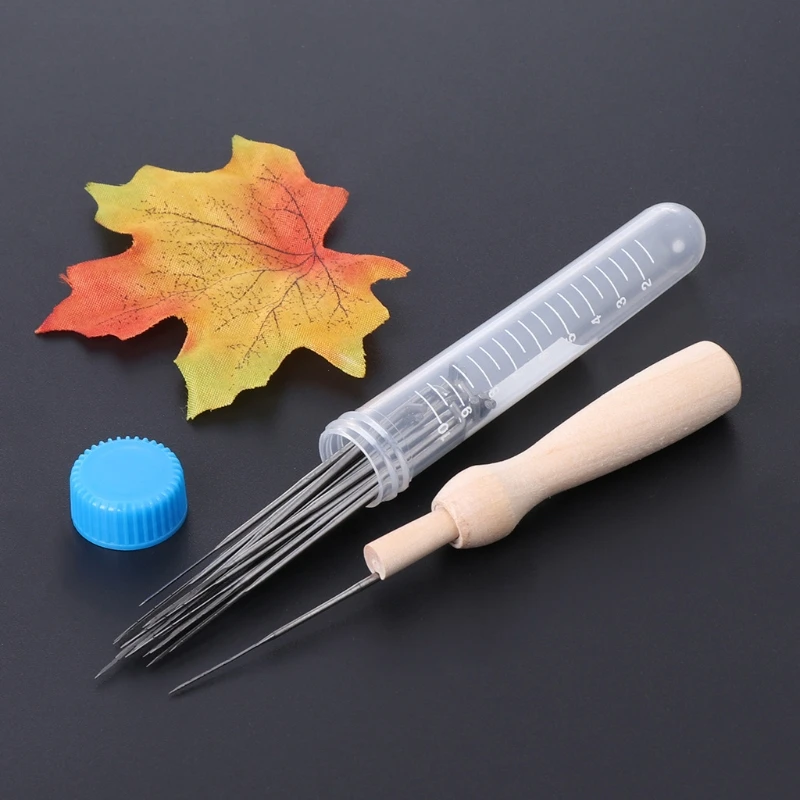 1Pc Wooden Handle Holder & 18pcs Wool Felt Needles Felting Tool DIY