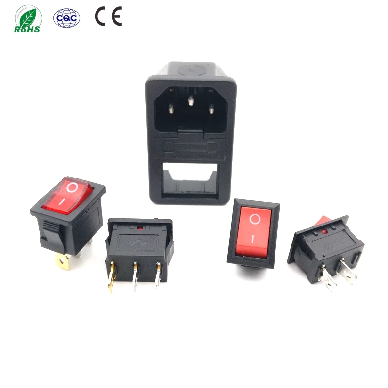 

5pcs With 10A fuse ! power socket with Rocker Switch AC socket IEC320 C14 Inlet Power Socket with Fuse Holder Connector