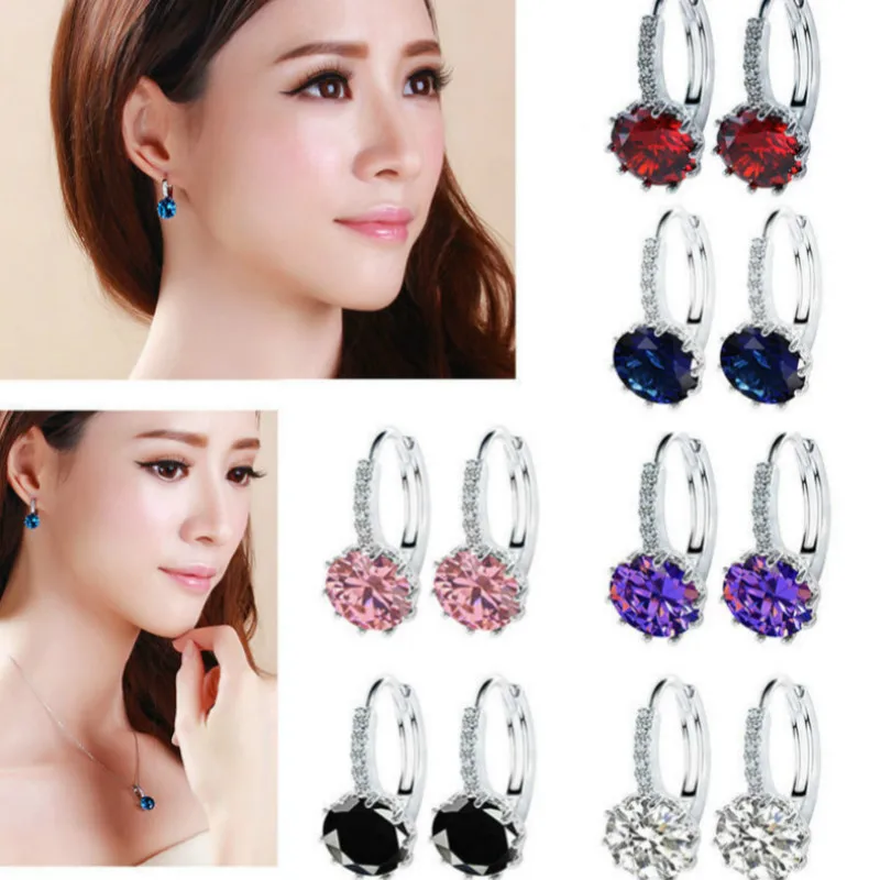 

8 Style Noble Elegance Luxury Ear Stud Earrings For Women Round With Cubic Zircon Charm Flower Earrings Women Jewelry Gift