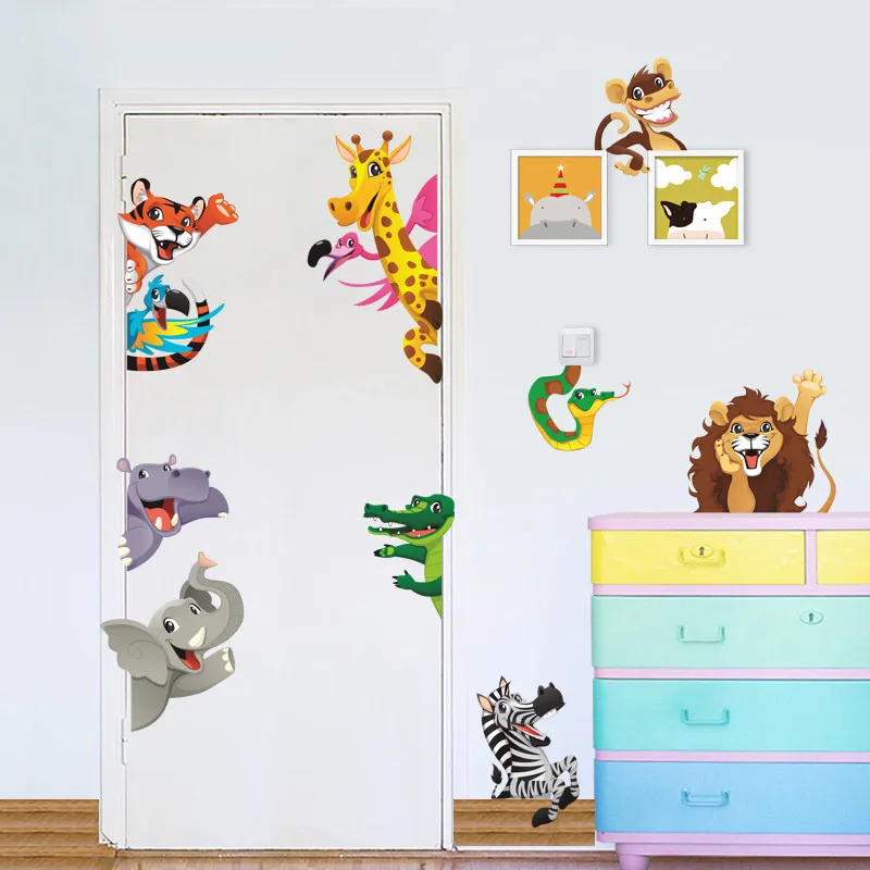 cartoon animals world child wall art stickers for kids