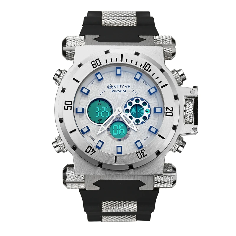 STRYVE мужские часы Топ люксовый бренд силиконовые мужские спортивные часы мужские кварцевые светодиодный цифровые часы водонепроницаемые военные наручные часы