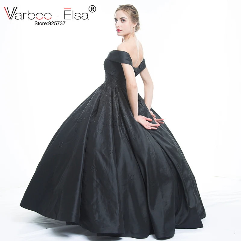 Elegant Black Ball Gown Sweetheart Neck Off Shoulder Beading Formal Evening Gowns Dresses Satin Evening Dress Vestido De Noiva black evening dresses