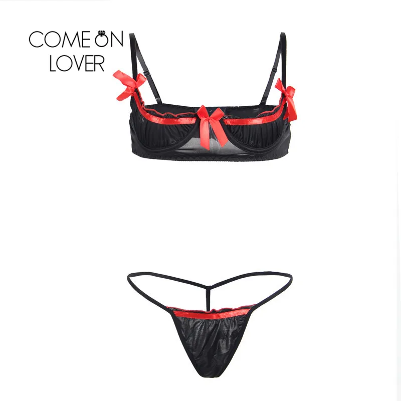 

Comeonlover Trendy Cupless Bra Sets Two Colors With Ruffles Sexy Bra Thong Set Wholesale And Retail Women Sexy Bra Set RI80125