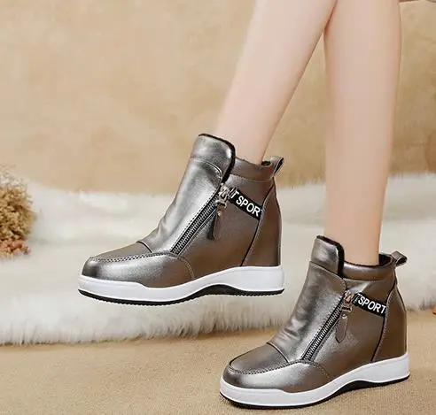 Qualité Hauteur Cheville Chaussures Sneakers Noir Bottes Wedge forme Noir Marche Hauts Blanc Femmes Talons Croissante gris De blanc Plate rqnBxpHwr7