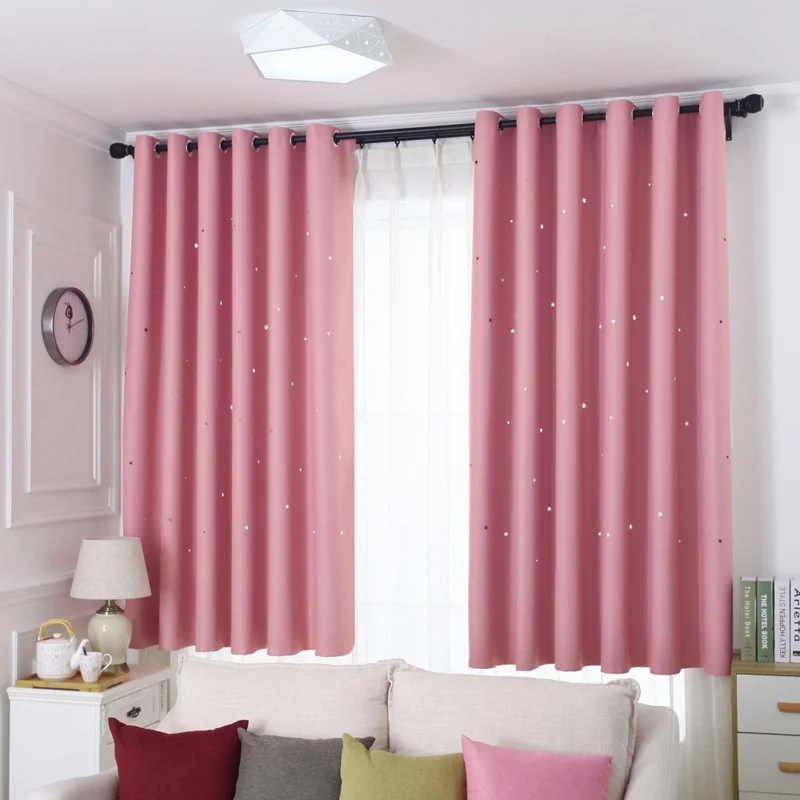Brillante estrellas sombreado Cortinas de tela Color sólido dormitorio sala azul/Rosa Blackout Cortinas moda Durable Cortinas