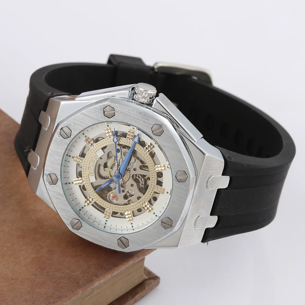 

GOER Relogio Masculino Men Luxury WatchesAutomatic Silicone Strap Skeleton Mechanical Wrist Watches For Men Sports Watches Men