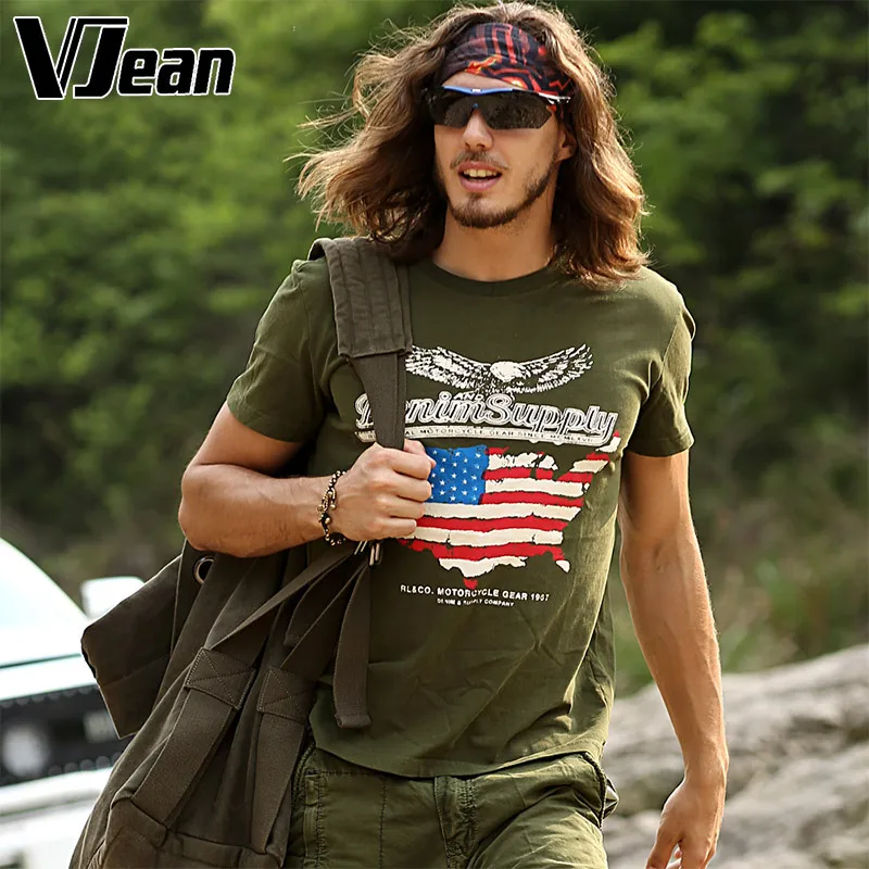 V JEAN font b Men s b font Printed Military Cotton T font b Shirt b