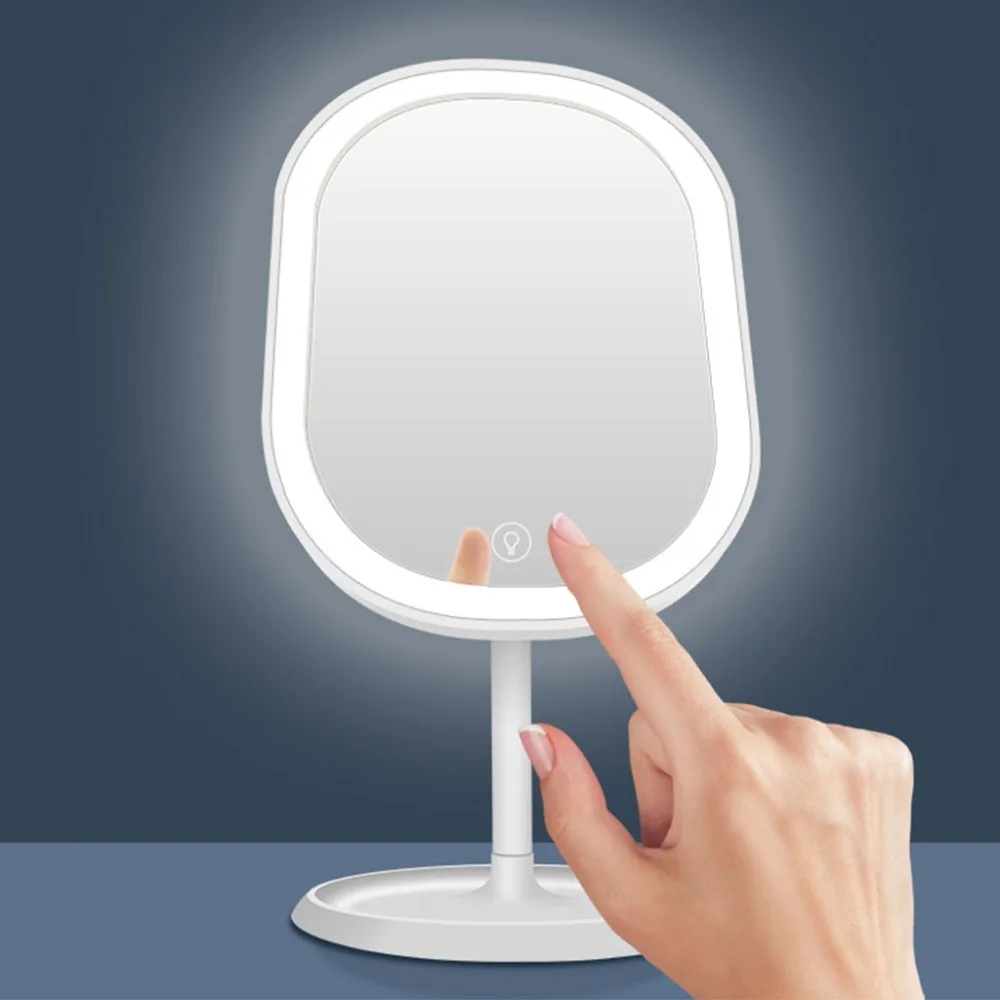 Настольное зеркало для макияжа, светодиодный светильник, заряжаемый через USB, 180 градусов, вращение, Портативный сенсорный экран, переключатель с регулируемой яркостью, Настольный косметический
