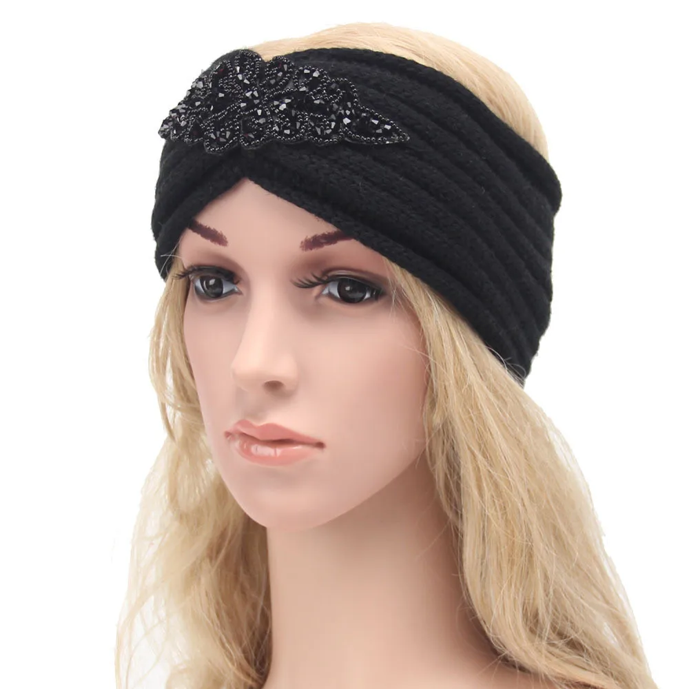 ChamsGend Women Headbands White Bohemia Diamond Knitting Headband