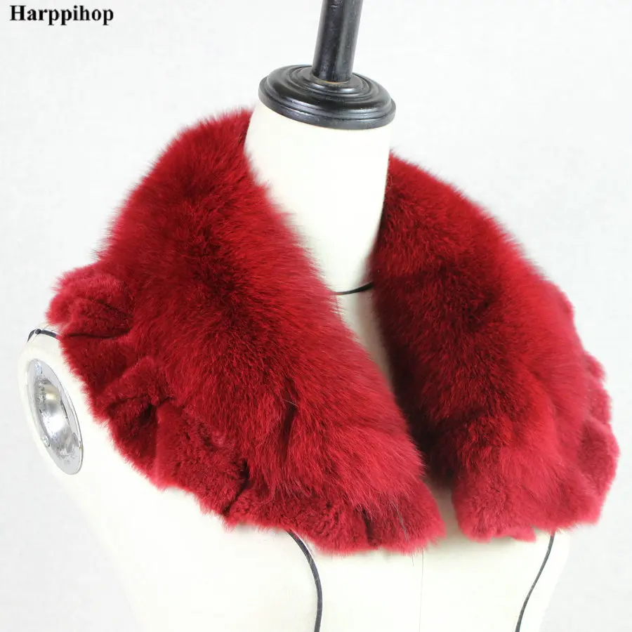 Harppihop* Женское зимнее пальто украшения на шею натуральный Лисий меховой воротник шарф с мехом кролика рекс кружева