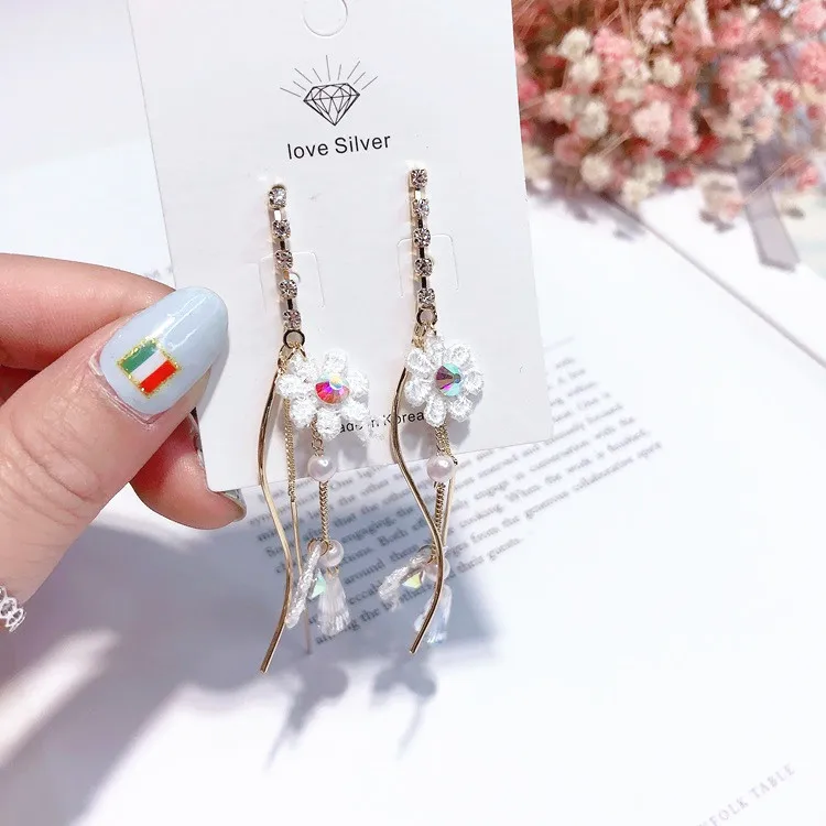 sweet lace flower earring 925 silver post Hypoallergenic fadeless fashion jewelry dangle earrings for women girl gift