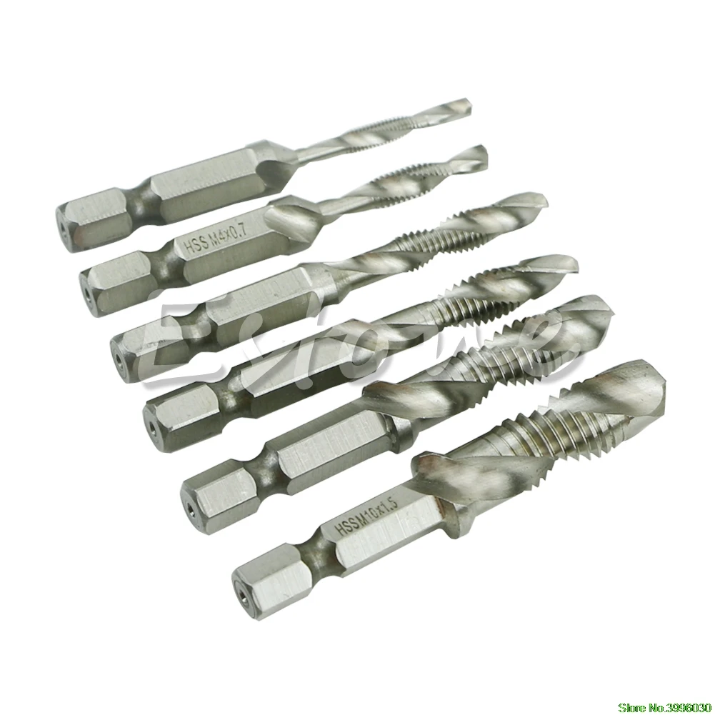 

High Speed 6Pcs M3-M10 HSS Machine Screw Thread Metric Plug Hand Tap Drill Bits
