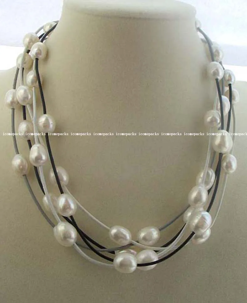 

>@@@@@ wholesale 5 strands10-13mm nature freshwater pearl white egg necklace 17.5" &aa **A good -Top quality free shipping