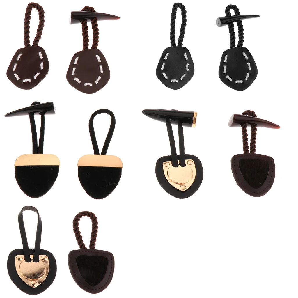 1 pair horn leather toggle button coat jacket duffle fastener 5 colors