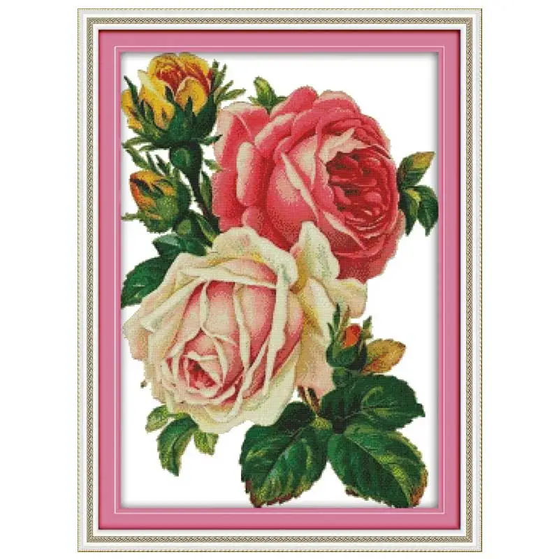 

Ferns and Roses Counted Cross Stitch 11CT Printed 14CT Cross Stitch Set flowers Cross-stitch Kit Embroidery Needlework