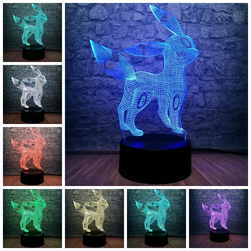 

Pokemon 3D LED Night Light RGB Blub 7 Color Change Bedroom Sleep Lamp Child Room Decora Christmas Gift Kid Toys USB Base Switch