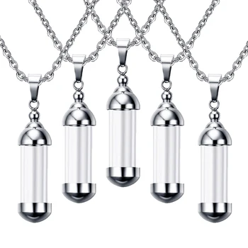 

5 Pieces Fashion Stainless Steel Glass Container Tube Urn Keepsake Cremation Pendant Necklace Men Women
