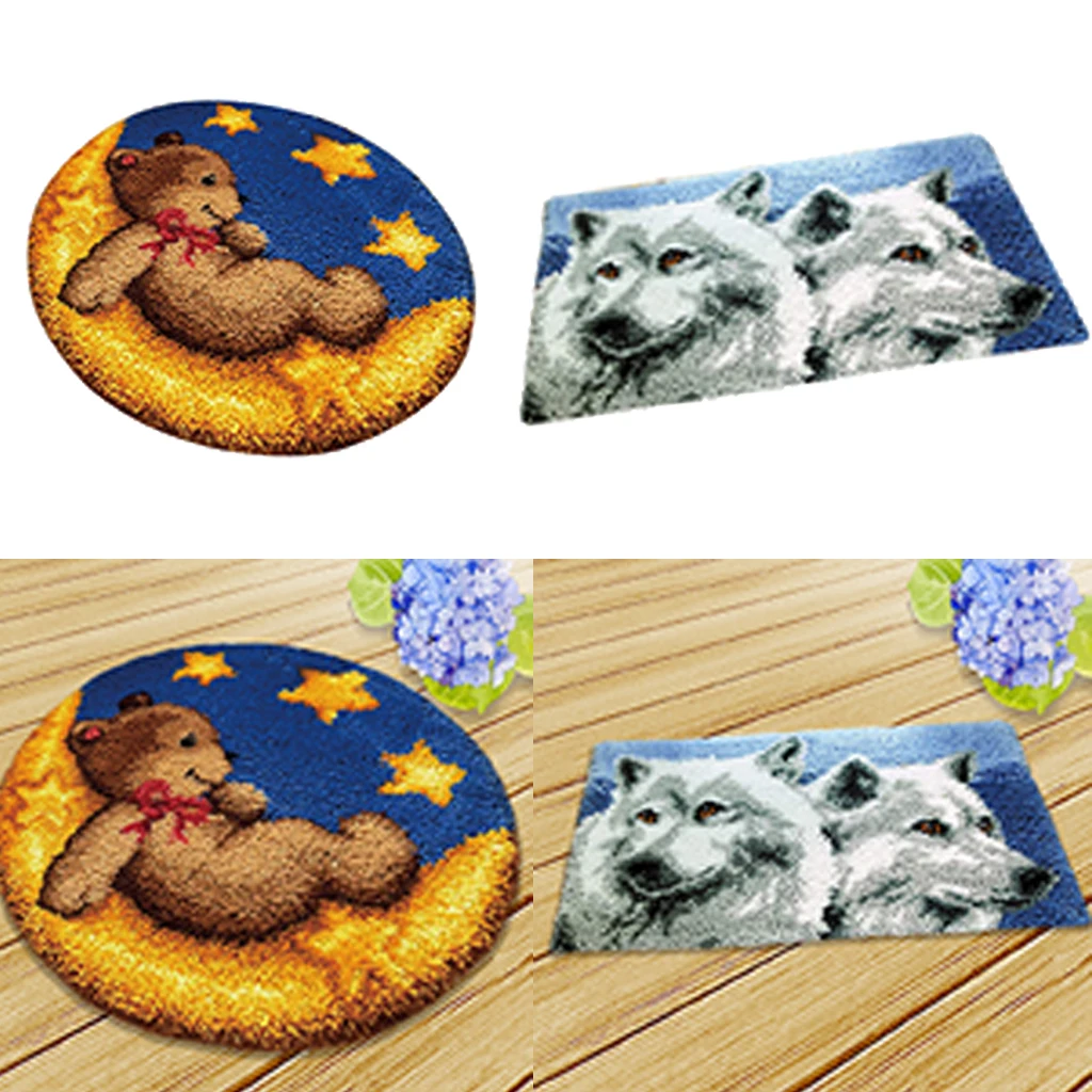2 Sets Latch Hook Kits For Beginners Bear Wolf Carpet Rug Cushion Embroidery