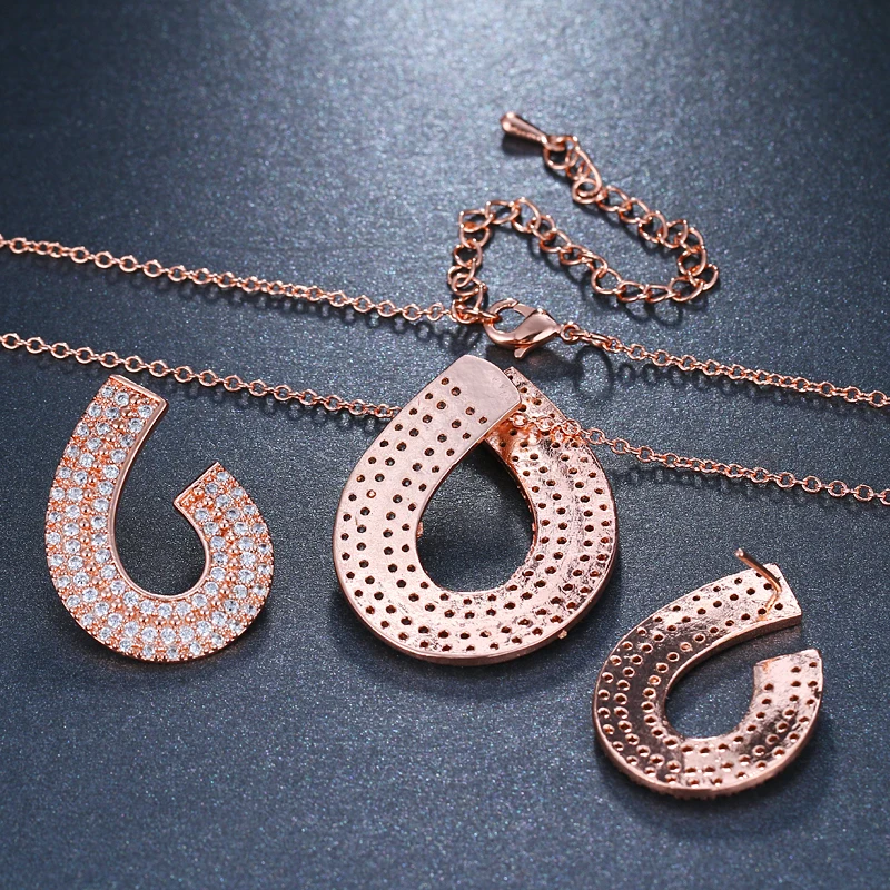EMMAYA уникальный дизайн C Круглый CZ Кристалл Ювелирные наборы серебряные ожерелья кулон подарочные серьги-гвоздики для женщин