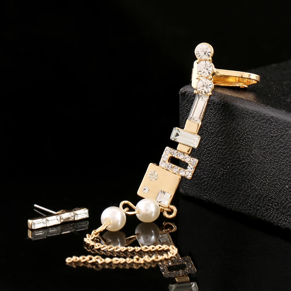 ZLDYOU 2 шт./компл. модные ювелирные изделия женские каффы из стразов золото с цирконом покрытый серебром серьги-клипсы